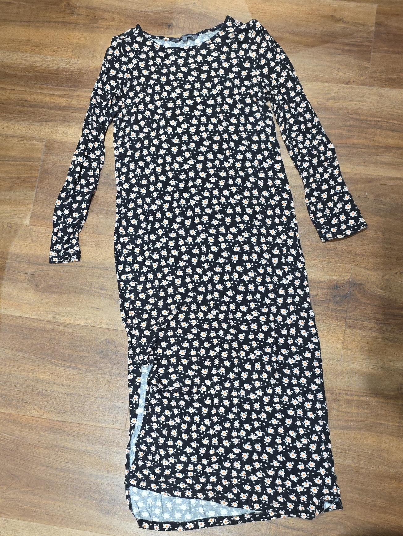 French Connection Black Floral Long Sleeve Midi Dress